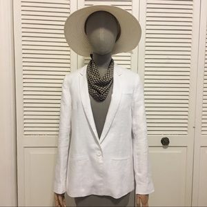 Zara Basic S white linen blazer with sheer back